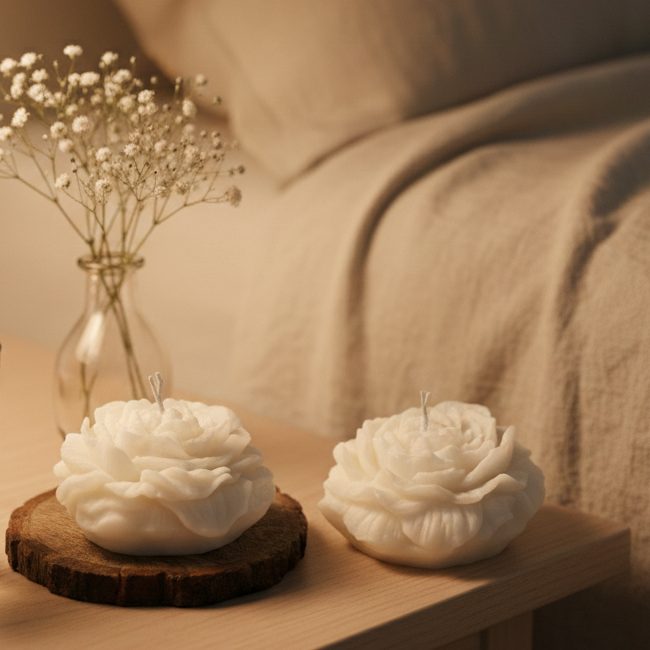 Tea Rose White Peony Soy Candle - Set Of 2 – full product view | INARA