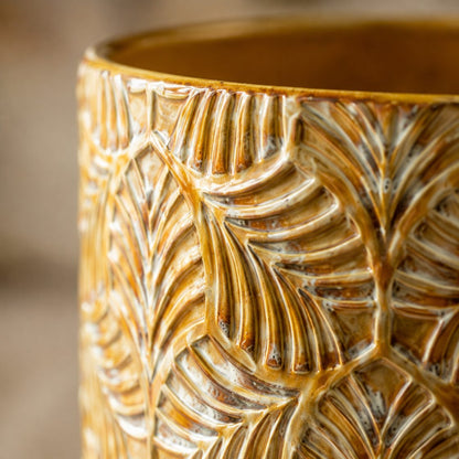Textured Leaf Ceramic Footed Planter – alternate angle | INARA