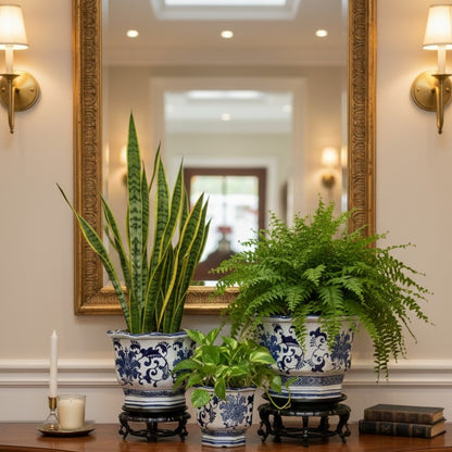 Blue And White Hexagonal Ceramic Planter