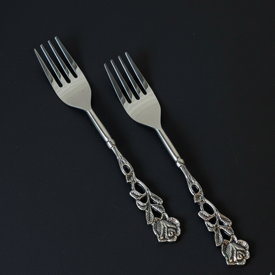 Vintage style brass handle table forks with stainless steel finish
