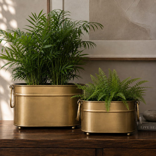 Vintage Brass Rectangular Planter – Finished in a rich antique brass tone and protected with a durable clear lacquer, these planters exude | INARA
