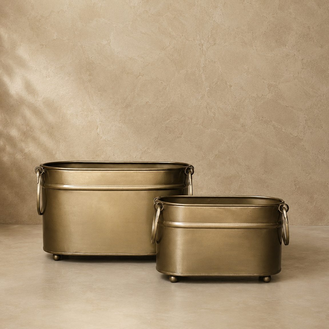 Vintage Brass Rectangular Planter – close-up detail view | INARA