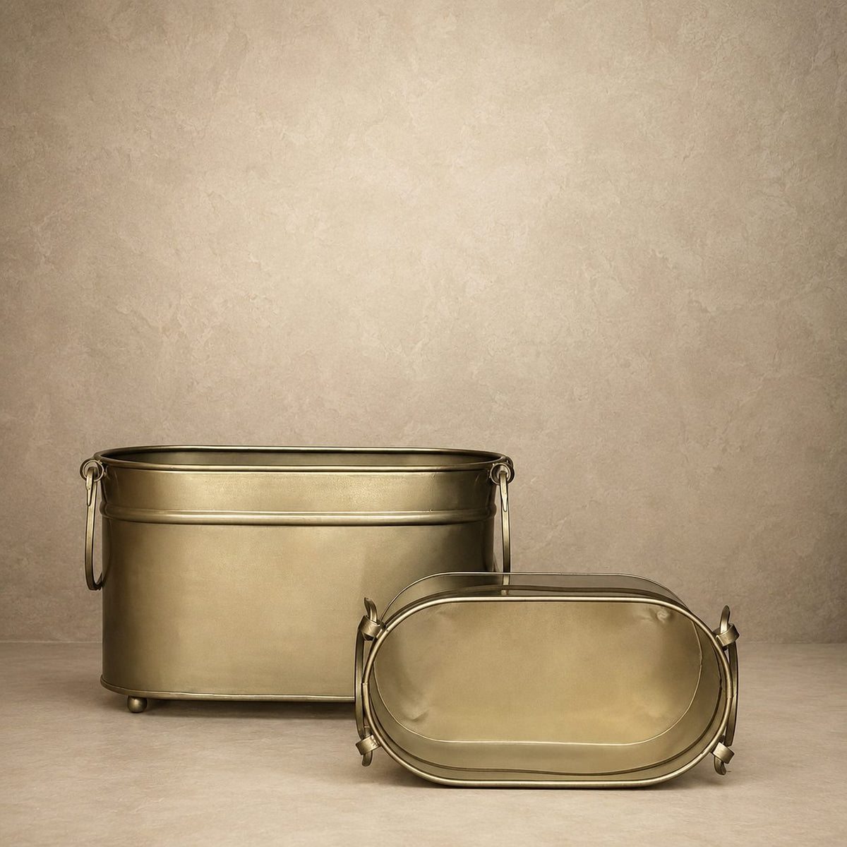 Vintage Brass Rectangular Planter – alternate angle | INARA