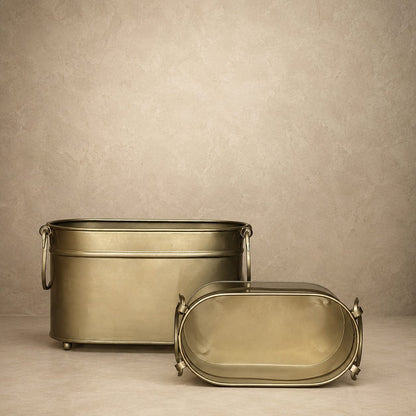 Vintage Brass Rectangular Planter – alternate angle | INARA