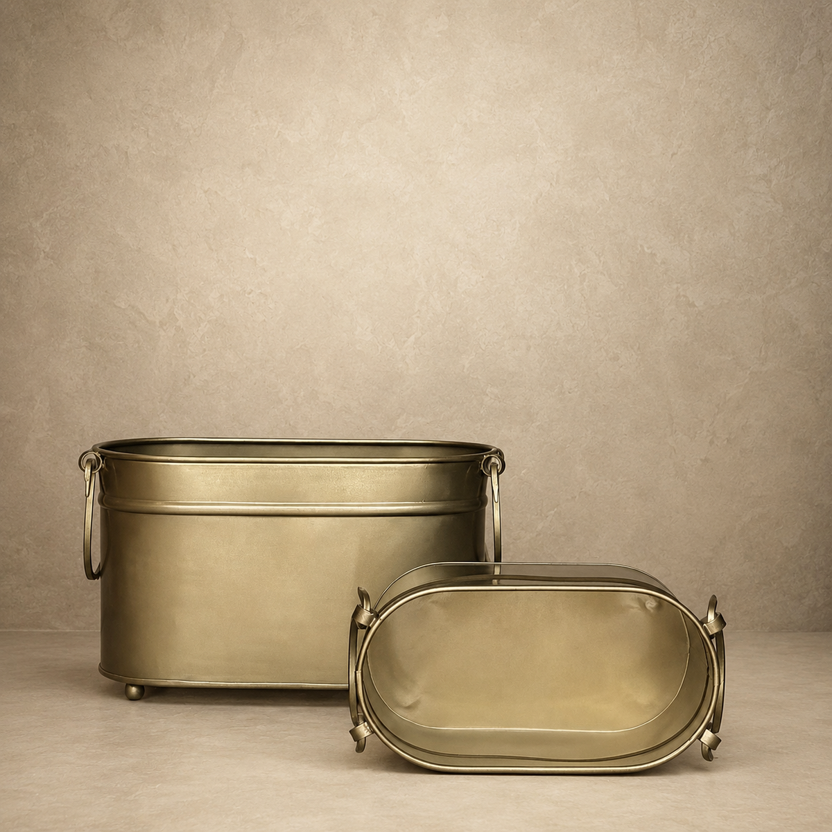 Vintage Brass Rectangular Planter – alternate angle | INARA