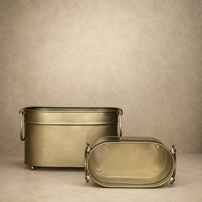 Vintage Brass Rectangular Planter – alternate angle | INARA