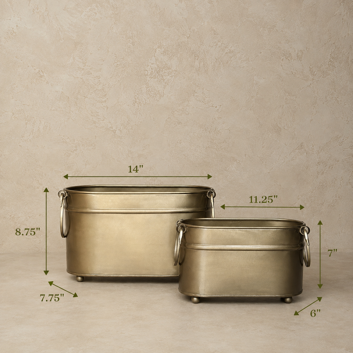 Vintage Brass Rectangular Planter – texture and finish detail | INARA