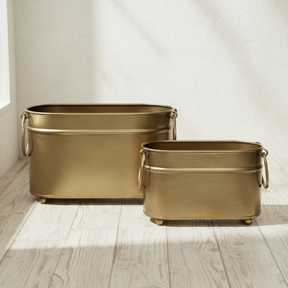 Vintage brass rectangular indoor planters set, handcrafted metal planters for luxury home décor and indoor plants