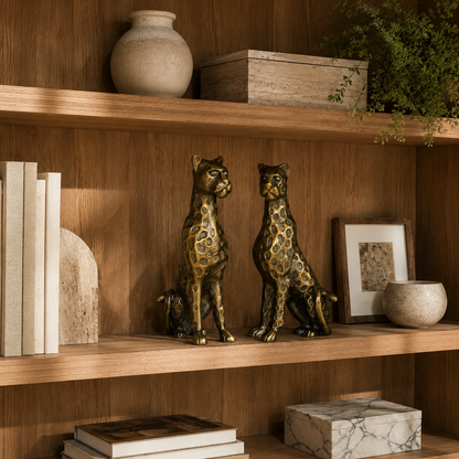 Antique Brass Leopard Sculpture Set Of 2