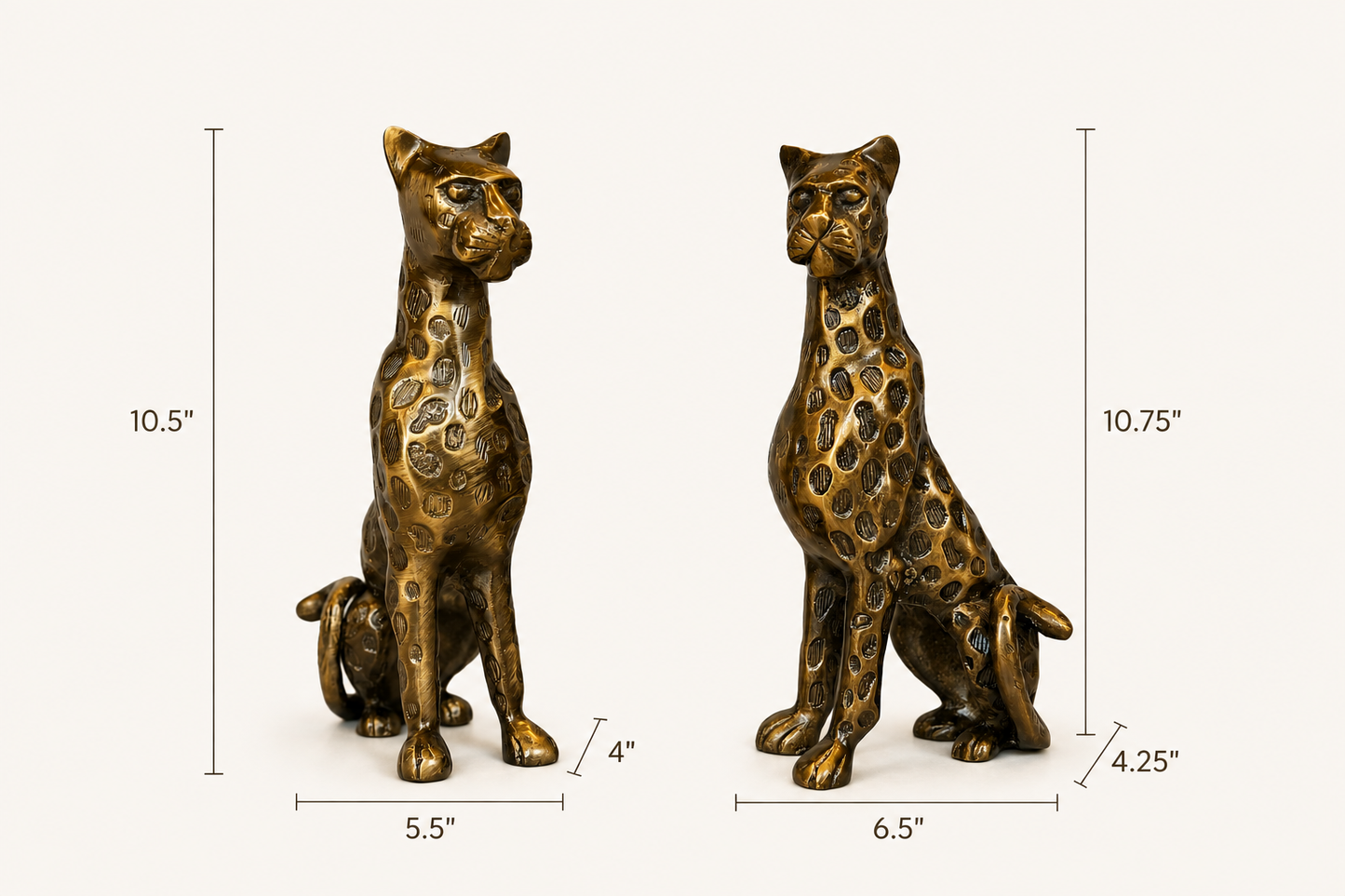 Antique Brass Leopard Sculpture Set Of 2