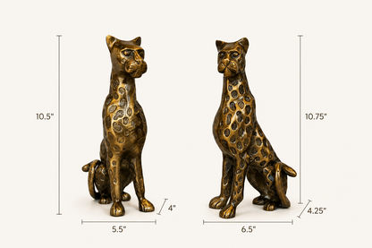 Antique Brass Leopard Sculpture Set Of 2