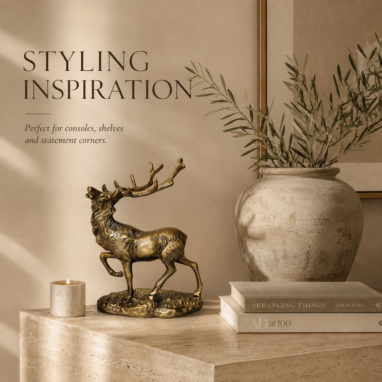 Antique Brass Stag Sculpture