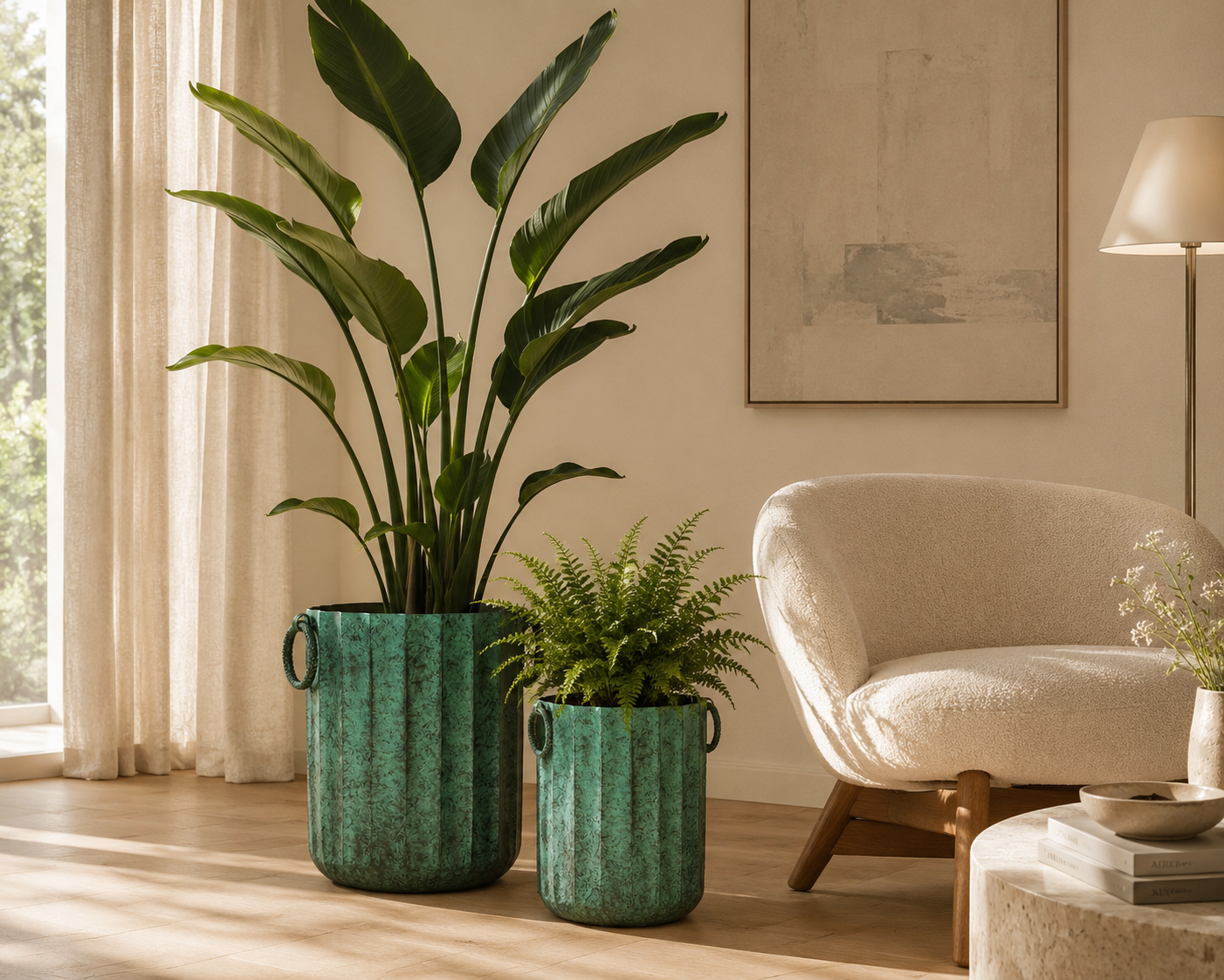 Patina Ribbed Indoor Planter
