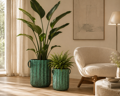 Patina Ribbed Indoor Planter