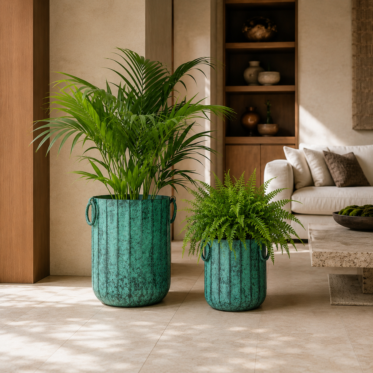 Patina Ribbed Indoor Planter