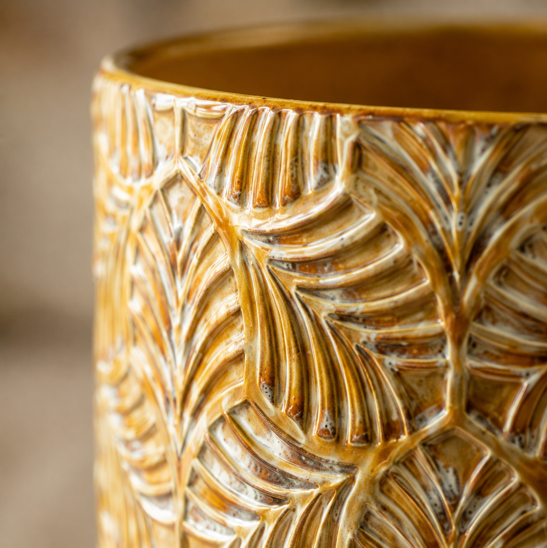 Textured Leaf Ceramic Footed Planter