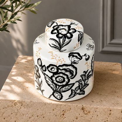 Ebon Ivory Hand-Painted Ceramic Ginger Jar