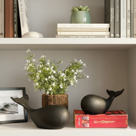 Metal Baby Whale Sculpture - Set Of 2