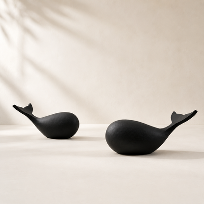 Metal Baby Whale Sculpture - Set Of 2