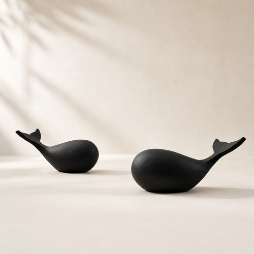 Metal Baby Whale Sculpture - Set Of 2