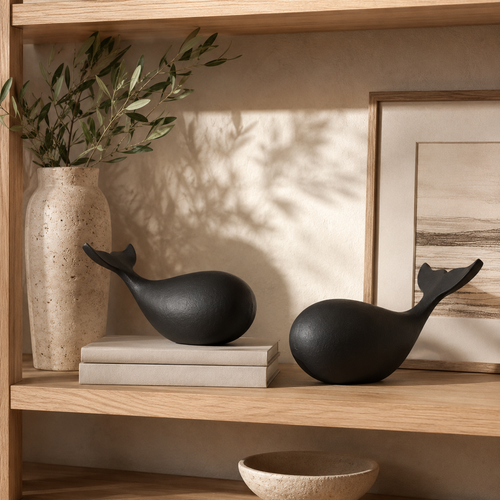 Metal Baby Whale Sculpture - Set Of 2