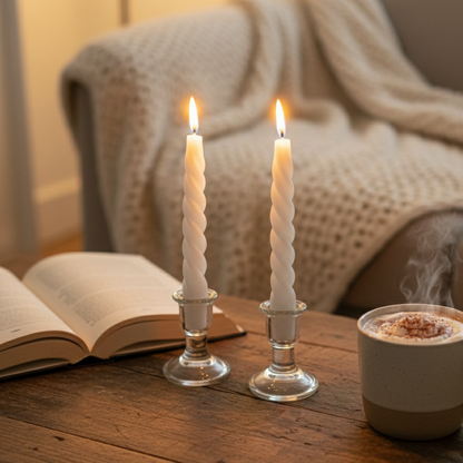 White Vanilla Twisted Taper Soy Candle 7inch - Set Of 2 – close-up detail view | INARA