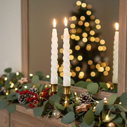 White Vanilla Twisted Taper Soy Candle 7inch - Set Of 2 – texture and finish detail | INARA