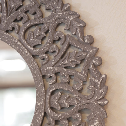 Wooden Carved Mirror Panel Grey – texture and finish detail | INARA