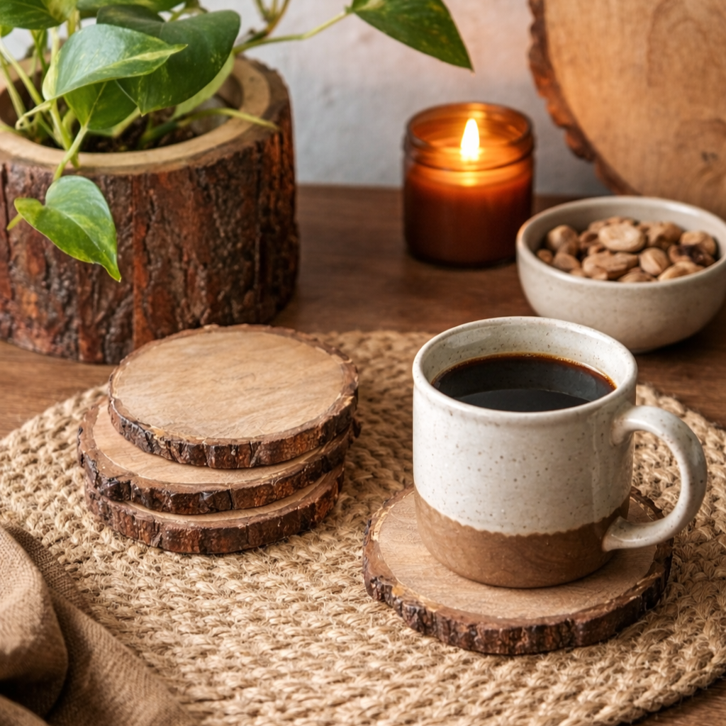 Wooden Slice Coasters - Set Of 4 – These wooden coasters are subtle and classy | INARA