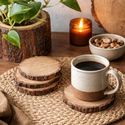 Wooden Slice Coasters - Set Of 4 – These wooden coasters are subtle and classy | INARA