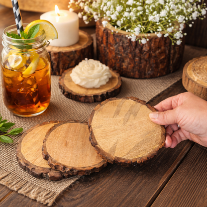 Wooden Slice Coasters - Set Of 4 – close-up detail view | INARA