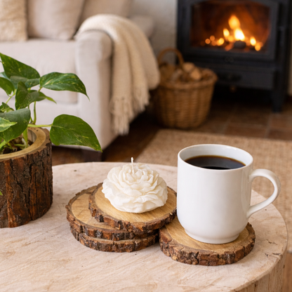 Wooden Slice Coasters - Set Of 4 – texture and finish detail | INARA
