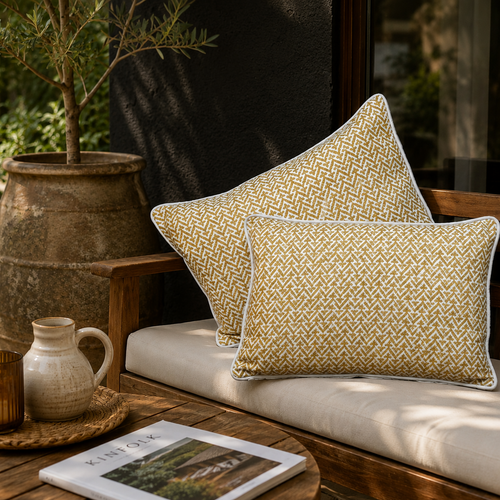 Yellow Zig Zag Linen Cushion Cover 12 x 18