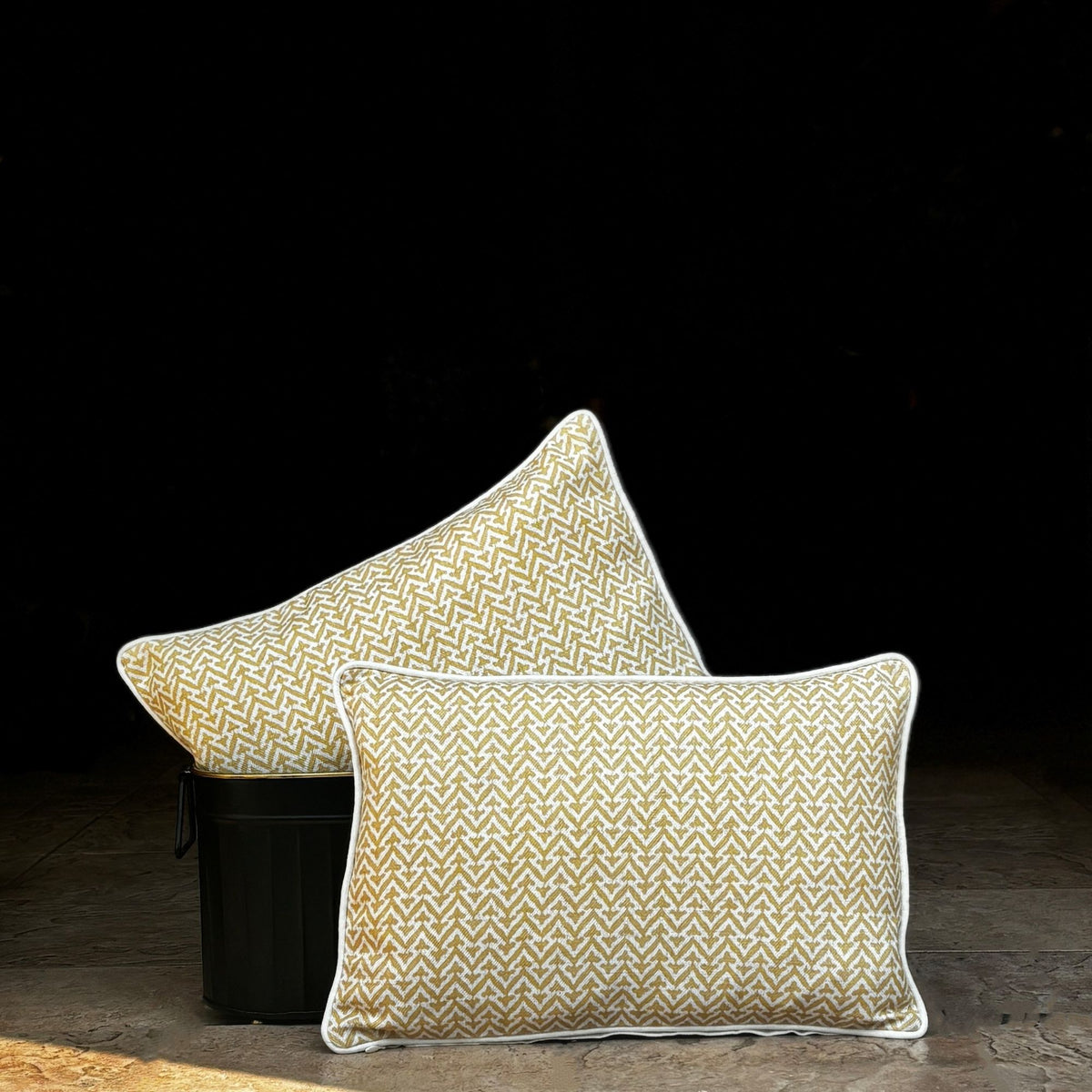 Yellow Zig Zag Linen Cushion Cover 12 x 18 – texture and finish detail | INARA