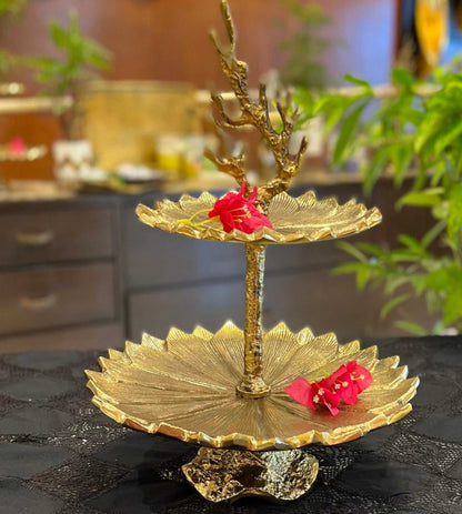 Antique Gold Brass 2 Tier Stand INARA HOME DECOR
