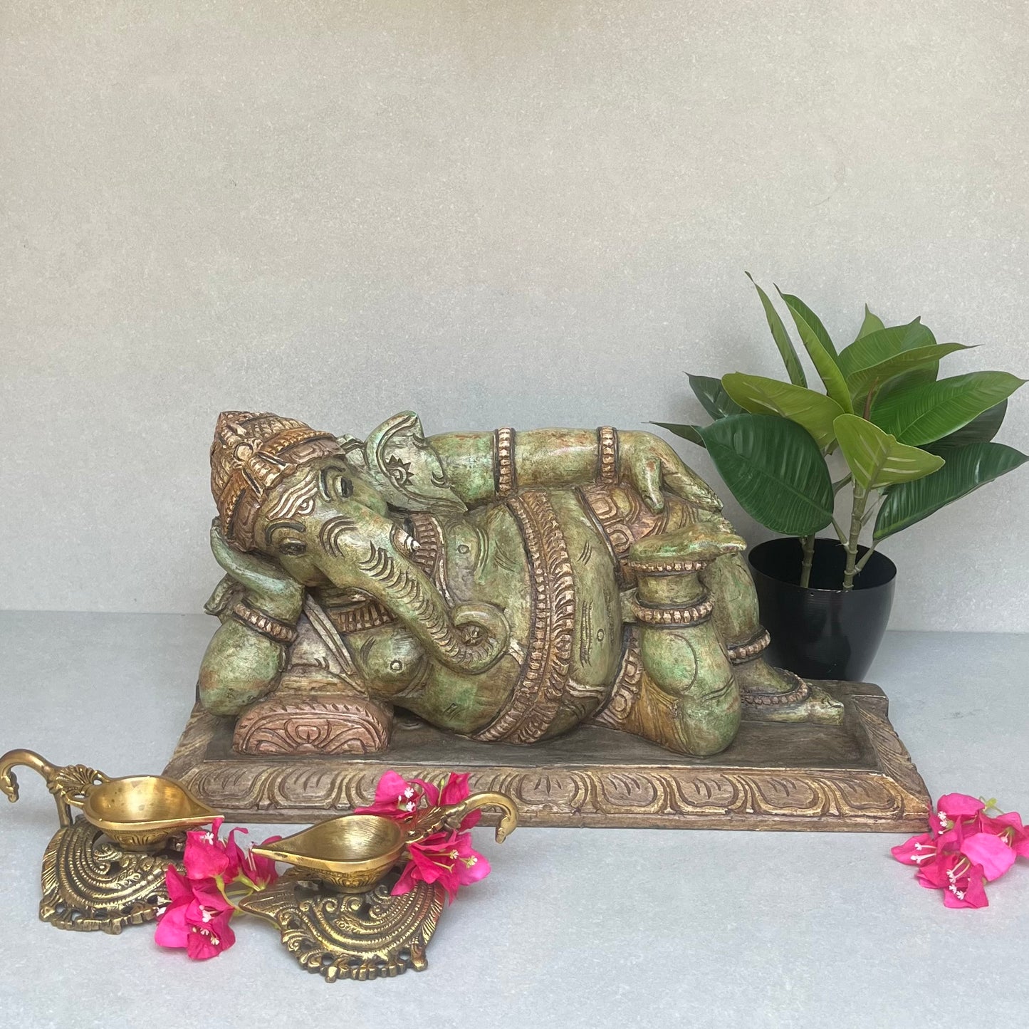 Reclining Wooden Ganesha