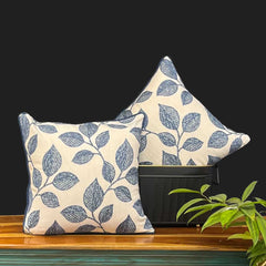 Blue Leaf Cushion Cover 16 x16