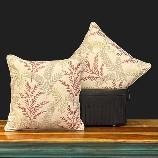 cushion covers, sofa cushion covers, red cushion cover, red leaf, red/beige leaf cushion cover, cotton cushion cover, embroidery cushion cover, embroidery, cushion covers online , cushion cover 16 x 16, amazon cushion covers, morataara , decor kart, jaypore, nestasia, fabindia, goodearth, addresshome