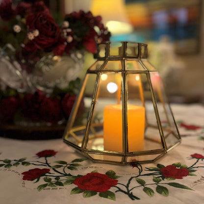 Gold festive lantern for candles styled on table décor