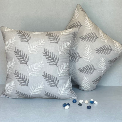 Grey & White Leaf Cushion Cover 18 x 18 – alternate angle | INARA