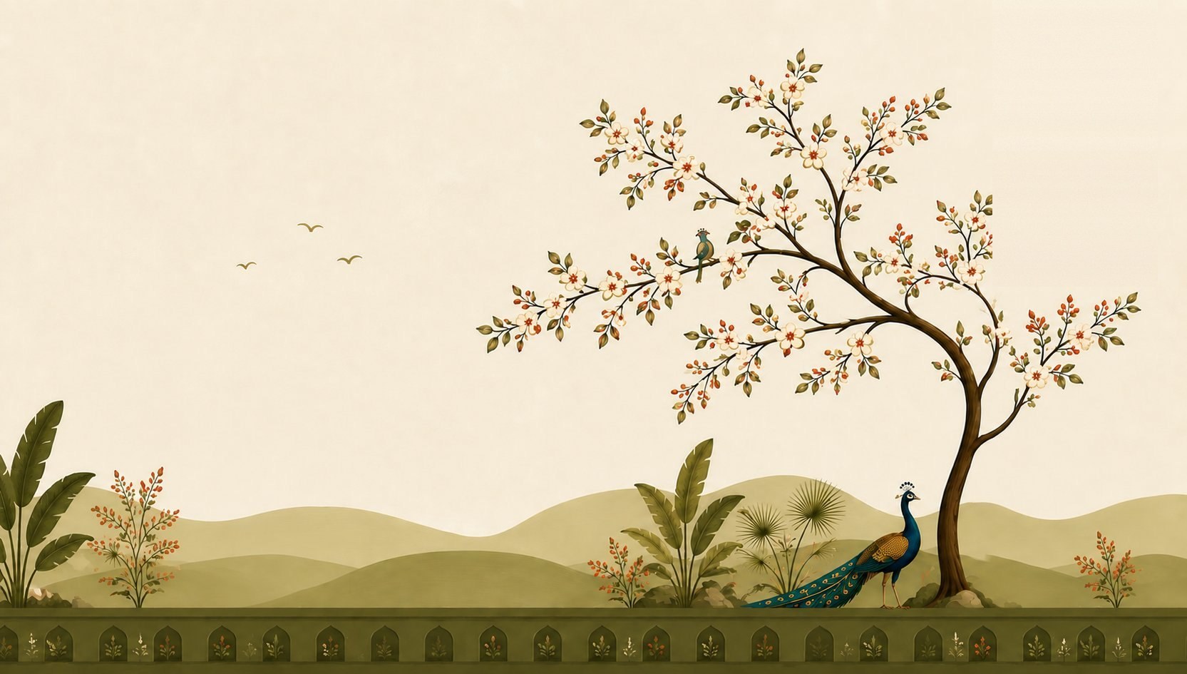 Inara — peacock and blossom mural