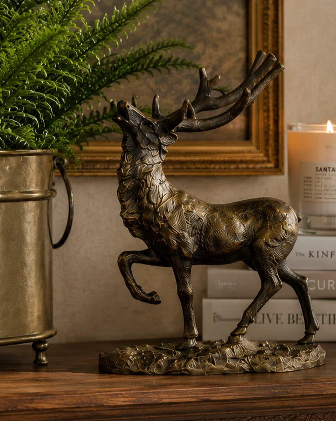 Antique Brass Stag Sculpture