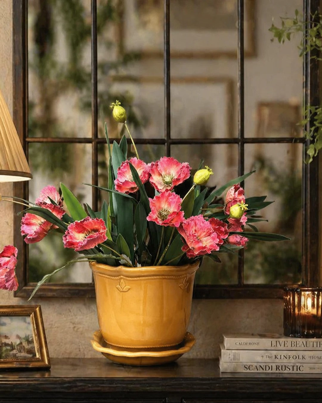 Mustard Glow Ceramic Planter With Plate