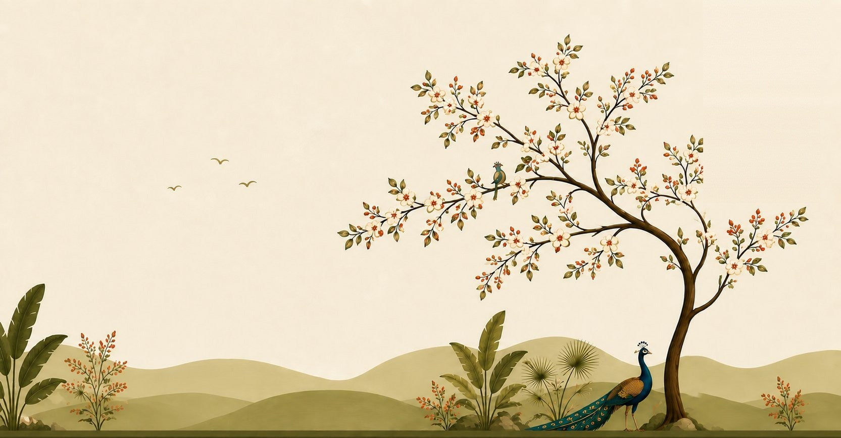 Inara — peacock and blossom mural