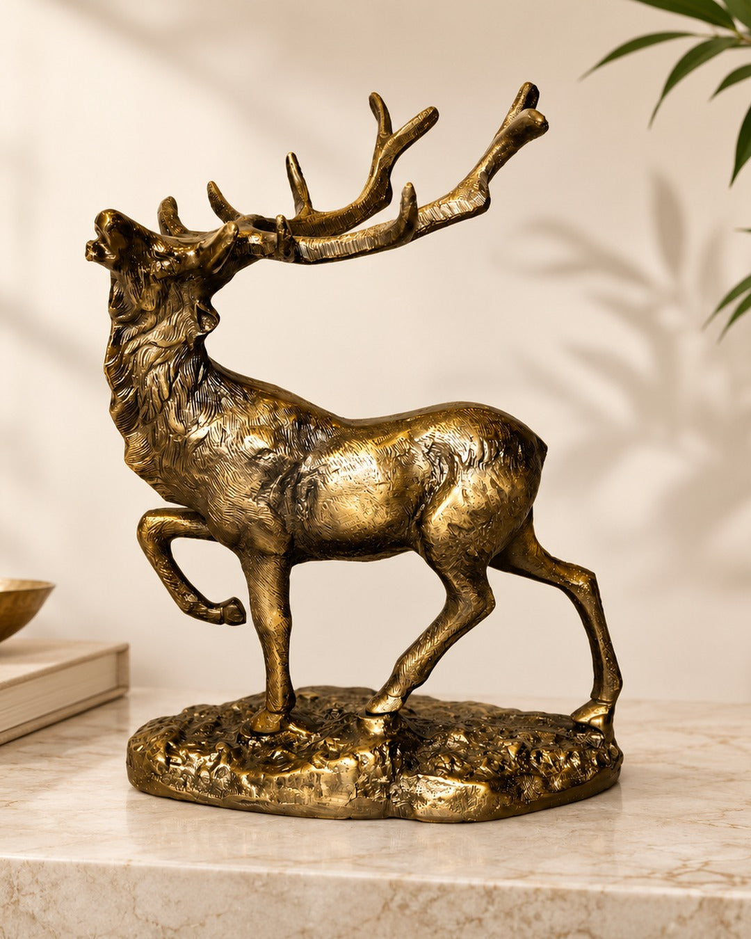 Antique Brass Stag Sculpture